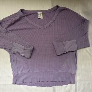 purple aerie waffle v neck sweater